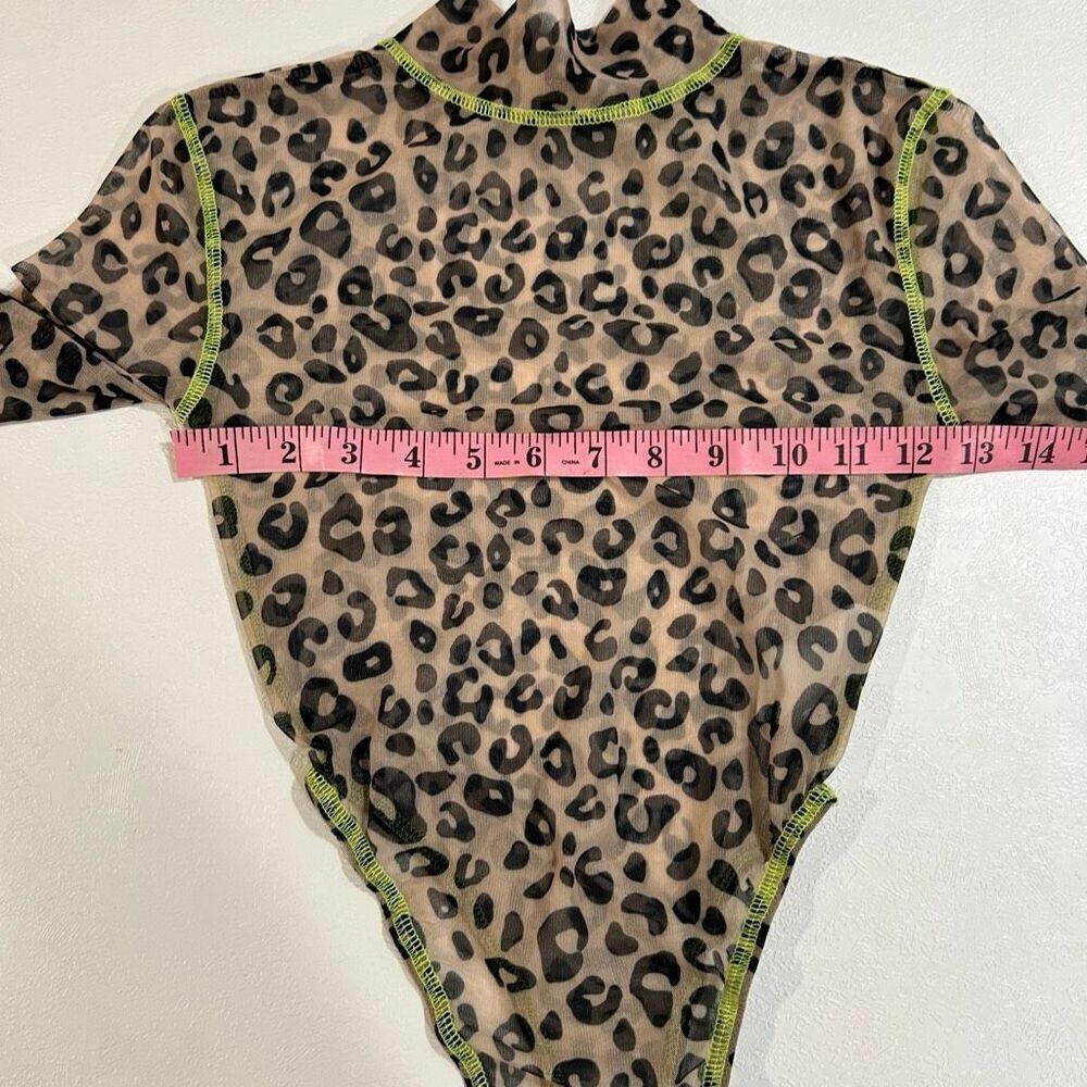 Leopard Print Long Sleeve Mock Neck Bodysuit in Brown - Picture 8 of 10